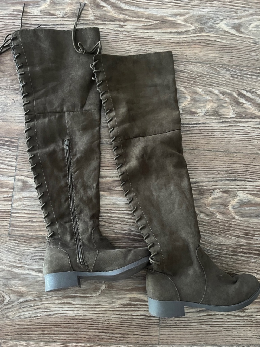 Over-the-Knee Lace-Up Boots in Olive Green